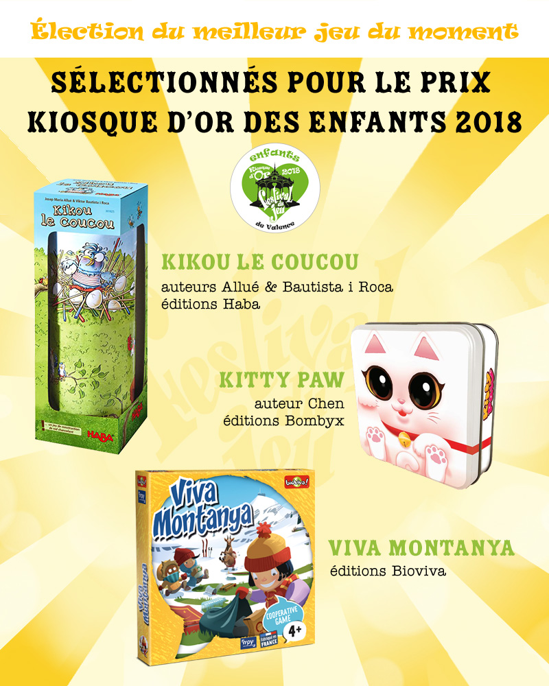 jeux nommés au prix Kiosque d'Or des enfants 2018 du Festival du jeu de Valence