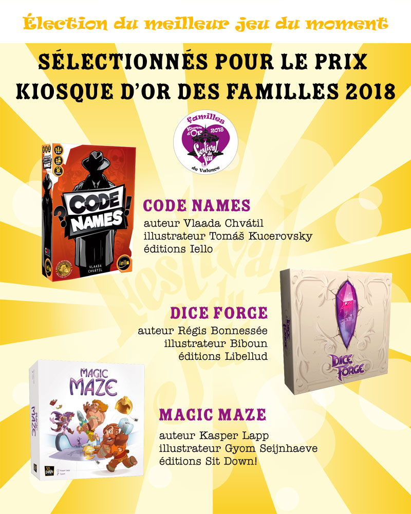 jeux nommés au prix Kiosque d'Or des familles 2018 du Festival du jeu de Valence