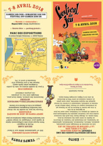 Programme A4 de la 7e édition du Festival du jeu de Valence les 7 et 8 avril 2018.