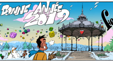voeux 2019 du festival du jeu de Valence, dessiné par Arnü West et mis en couleurs par Albertine Ralenti