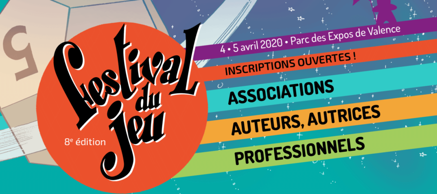 bandeau inscription des professionnels, auteurs et associations au Festival du jeu de Valence 2020