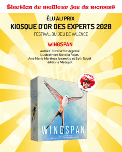 Wingspan, jeu gagnant du prix Kiosque d'Or des experts 2020 du Festival du jeu de Valence