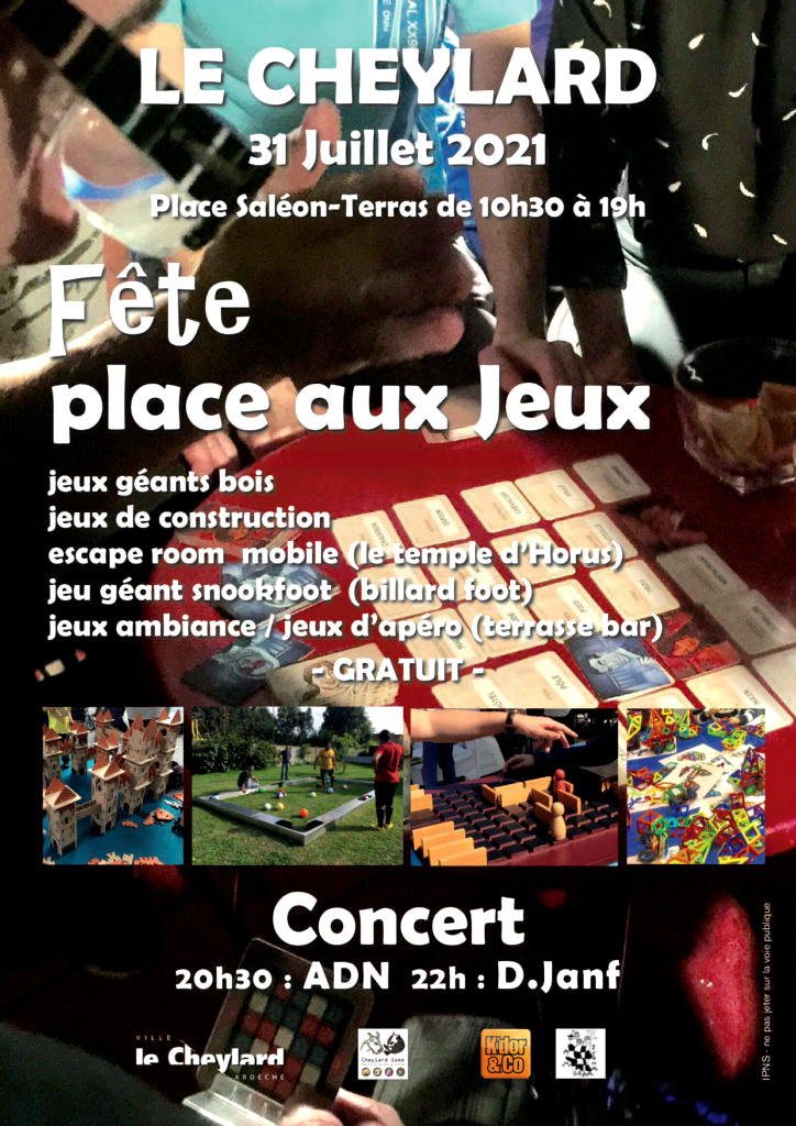 Fete place aux jeux, journée ludique au Cheylard en Ardèche samedi 31 juilllet 2021