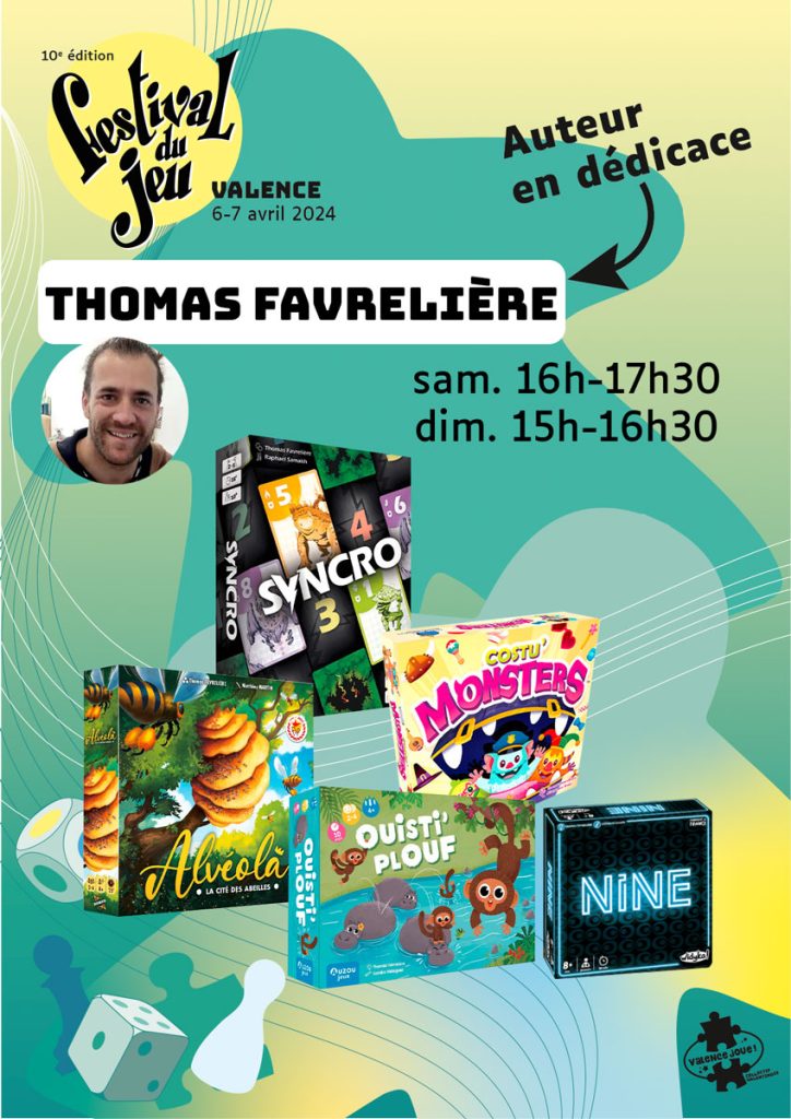 Thomas Favrelière en dédicace au Festival du jeu de Valence 6 et 7 avril 2024 au Palais des Expositions