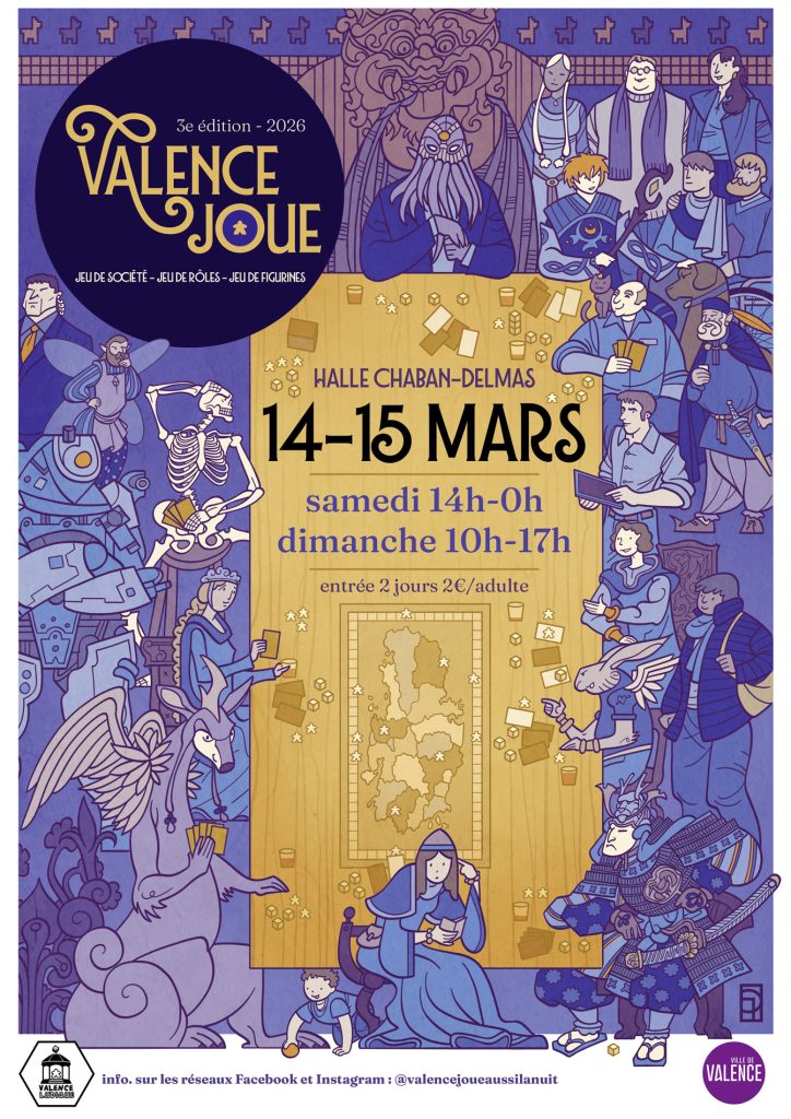 affiche de 3e festival du jeu de société, jeu de rôles et jeu de figurines : Valence joue 14 et 15 mars 2026