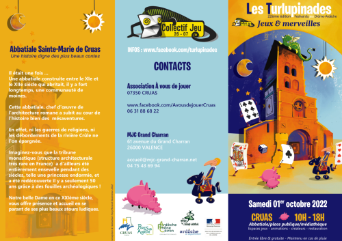 programme des 22e Turlupinades, festival du jeu de société itinérant en Drôme et en Ardèche 2022