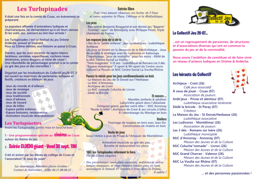 programme des 22e Turlupinades, festival du jeu de société itinérant en Drôme et en Ardèche 2022